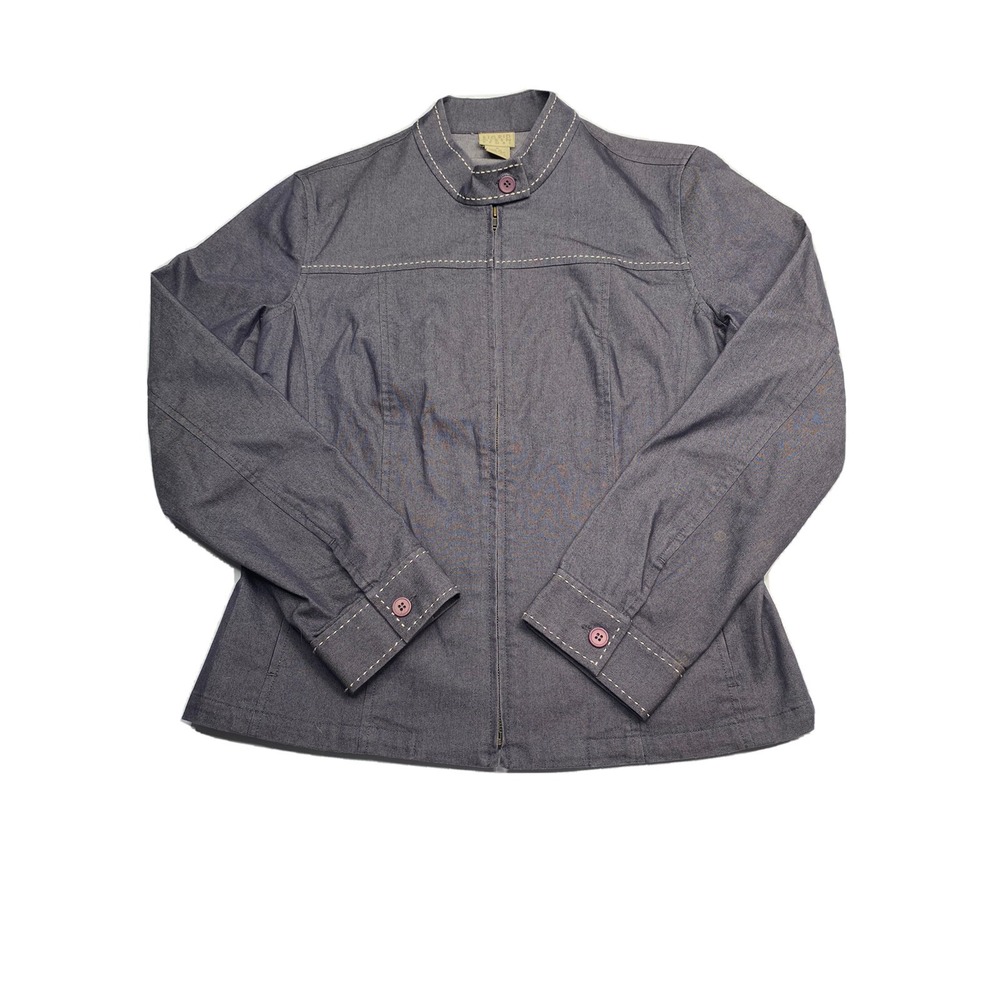 VTG Sigrid Olsen Sport Chambray Jacket Womens Size M Blue Full Zip With Pocket